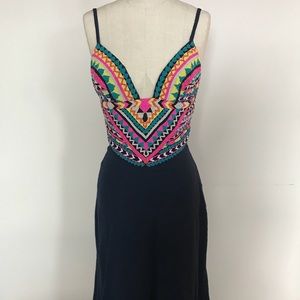 MH Beaded Wool Midi Dress, Navy, 0